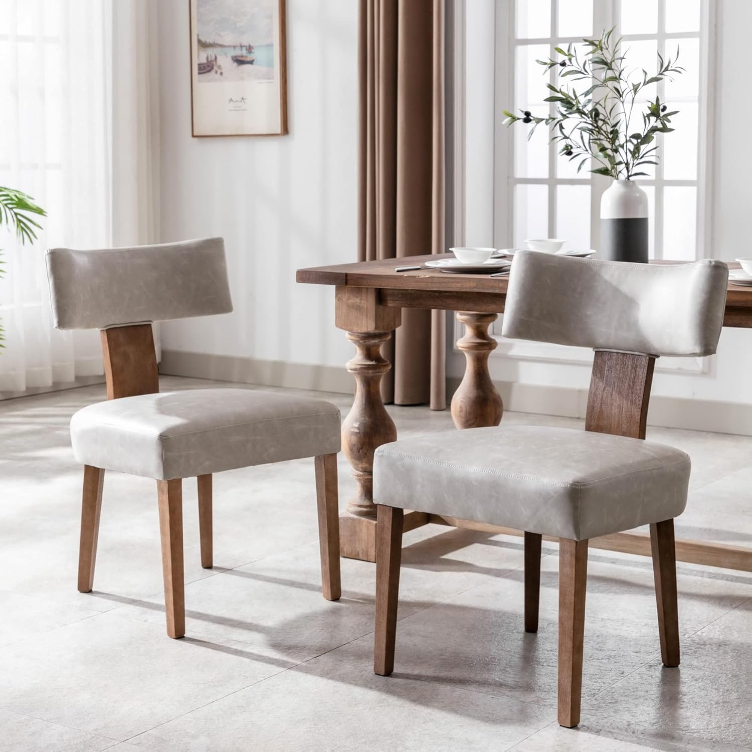 Juego de 2 sillas de comedor modernas, cómodas sillas laterales tapizadas con patas de madera, sillas de comedor de piel sintética con respaldo