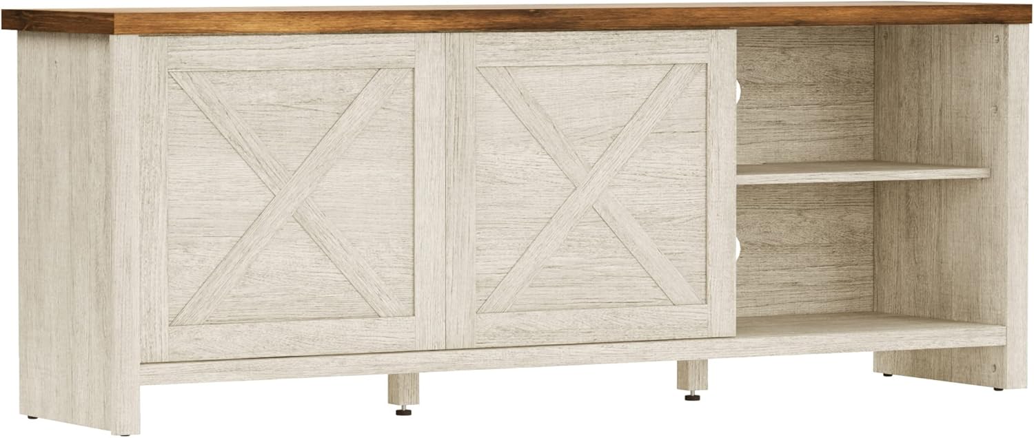 Hillsdale Columbus – Consola de entretenimiento de madera, 64 pulgadas, roble blanco con parte superior de nogal