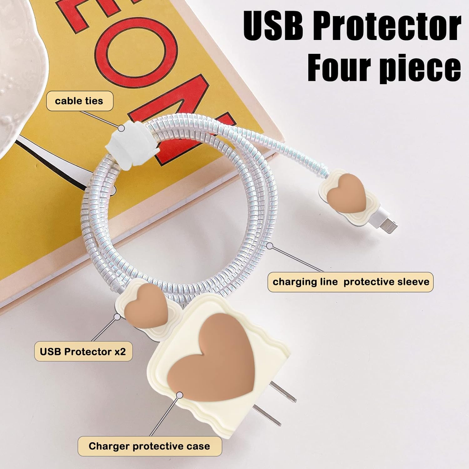 Protector de cable para cargador de iPhone, bonitos protectores para cable de datos tipo C con impresión 3D, protector de cable de teléfono para