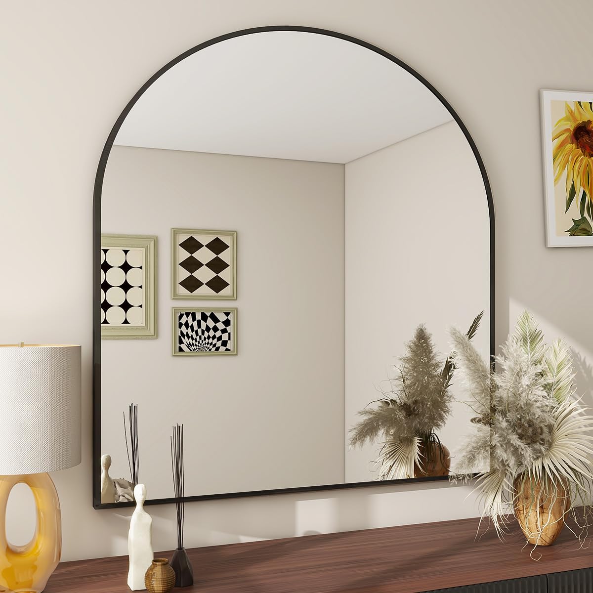 BEAUTYPEAK Espejo de pared de 32 x 34 pulgadas, espejo de pared negro con marco de metal para dormitorio, entrada, sala de estar
