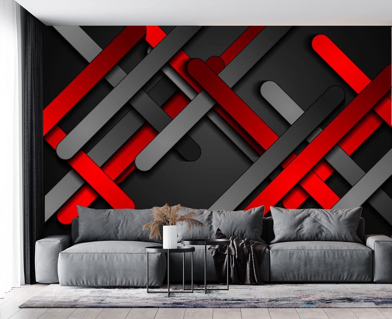 Mural de pared 3D de metal rojo y negro para dormitorio, 103 x 69 pulgadas