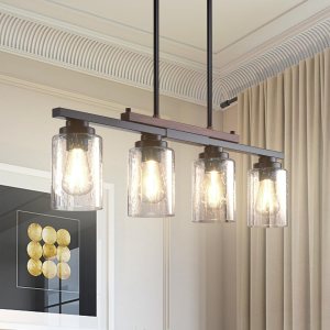 Amico Iluminación de isla de cocina, luces colgantes de granja para isla de cocina, candelabros para comedor con pantalla de vidrio y varillas Amico Iluminación de isla de cocina, luces colgantes de granja para isla de cocina, candelabros para comedor con pantalla de vidrio y varillas