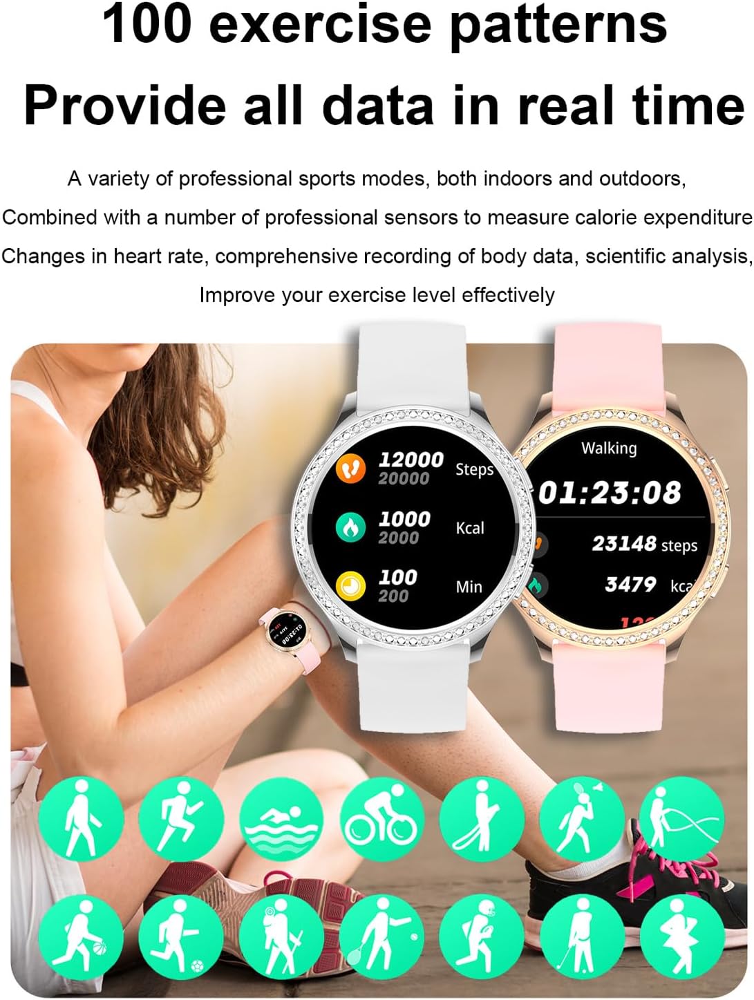 Reloj inteligente para mujer, reloj inteligente dorado y plateado, reloj inteligente de presión arterial con llamada Bluetooth, monitor de sueño,