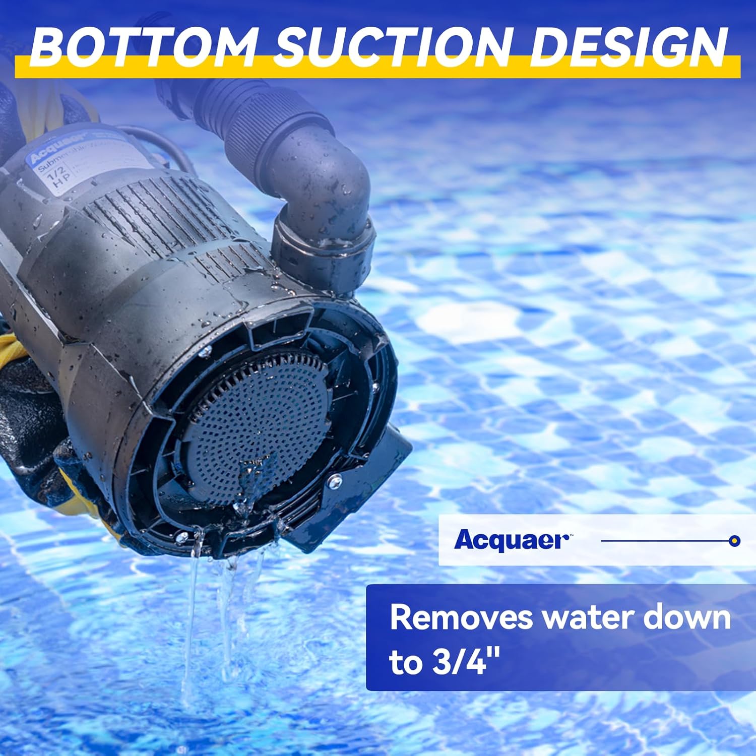 Acquaer Bomba de sumidero automática de 12 HP, bomba de agua sumergible de 2450 GPH con adaptador de válvula de retención de manguera de jardín de