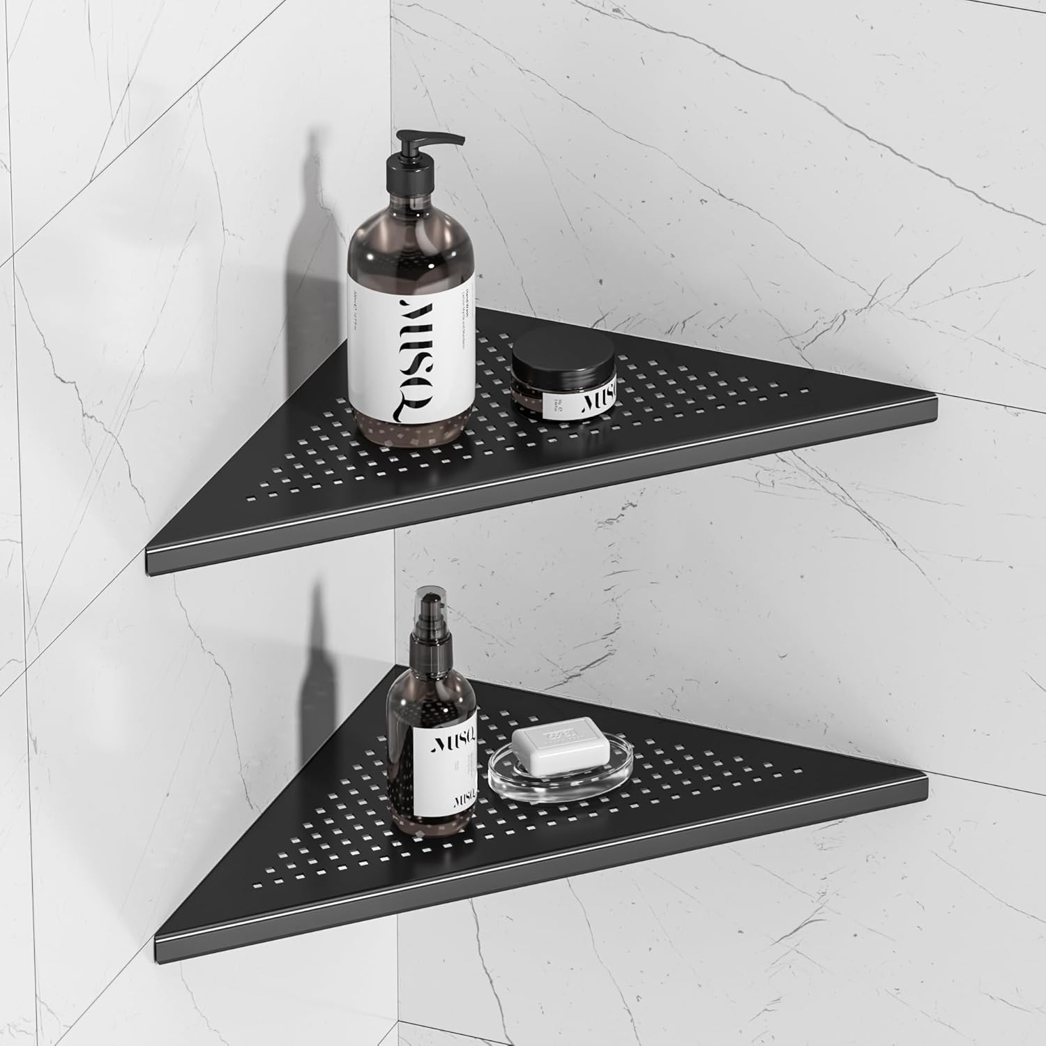 Neodrain Juego de 2 estantes esquineros de pared de color negro mate de 12 pulgadas, estantes de esquina flotantes para pared, estantes de