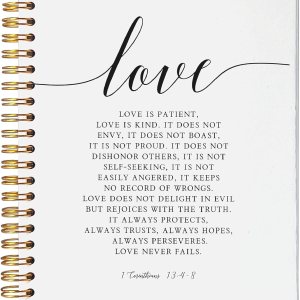 Cuaderno cristiano, cuaderno de diario bíblico, diario bíblico, cuaderno de notas de la iglesia, 1 Corintios 134-8, cuaderno en espiral Love Never Cuaderno cristiano, cuaderno de diario bíblico, diario bíblico, cuaderno de notas de la iglesia, 1 Corintios 134-8, cuaderno en espiral Love Never