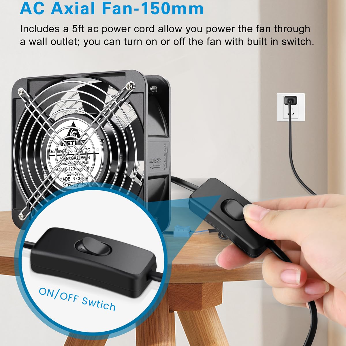 GDSTIME Ventilador AXIAL 15050, 110V 120V AC 5.906 in x 5.906 in x 1.969 in Ventilador, Proyectos de Escape de Ventilación Ventilador de Enfriamiento