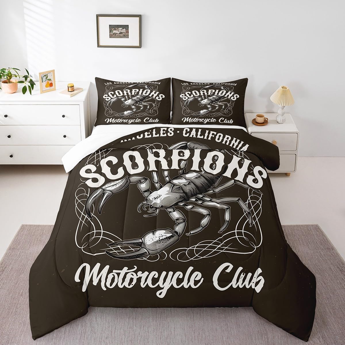 Erosebridal Scorpius – Juego de edredón de escorpio, diseño de escorpión, diseño de signo monocromático, diseño de escorpión, tamaño Queen