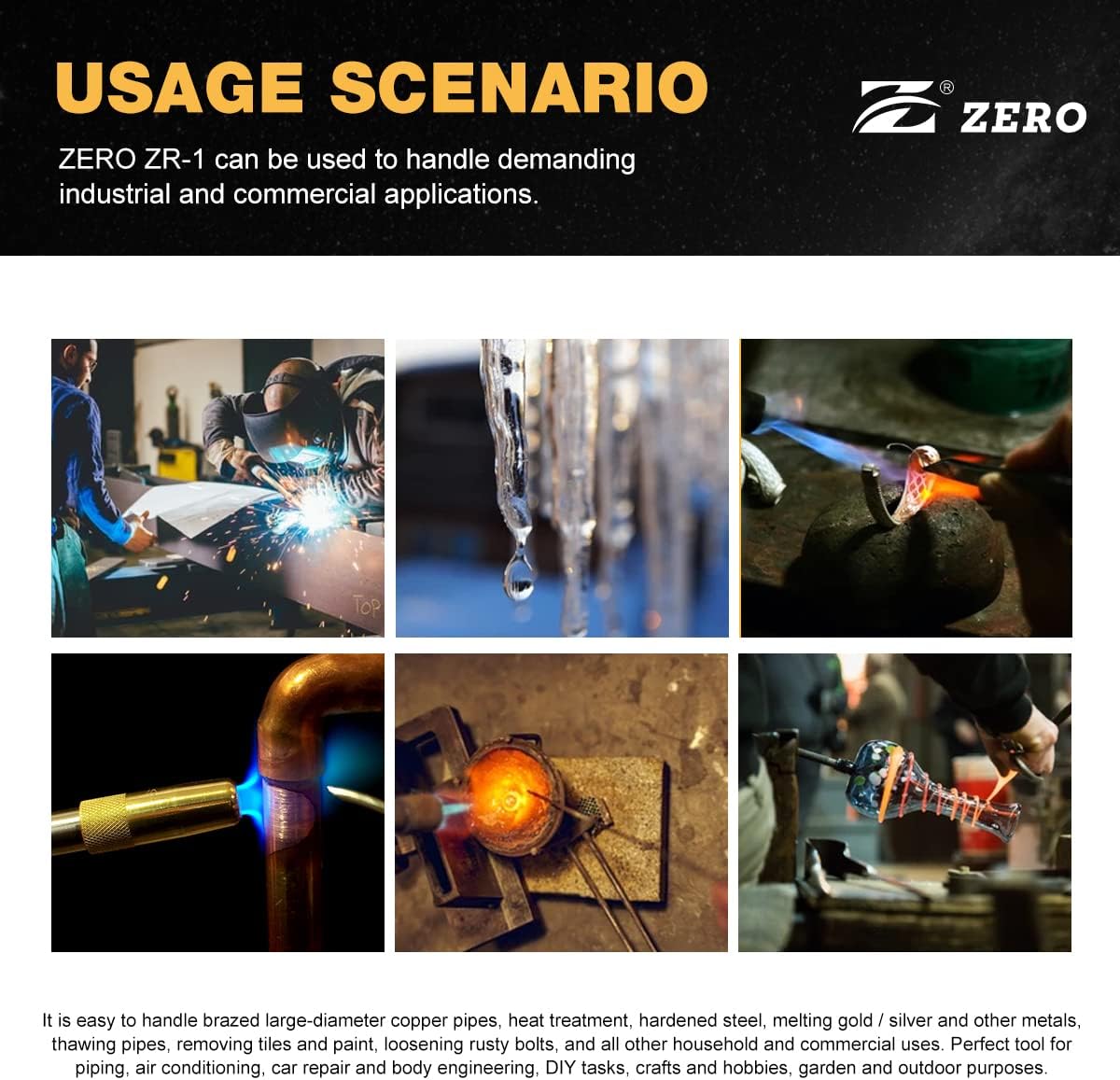 Z ero ZR-1 – Linterna de propano giratoria de 360, kit de soplete de soldadura de boquilla portátil, compatible con MAPP y Map Pro Fuel