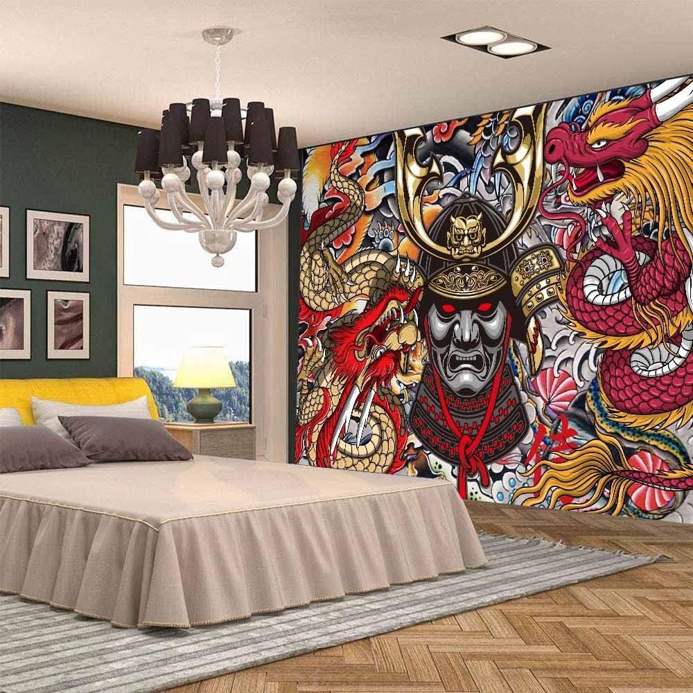 Aidatain Tapiz samurái japonés de anime Oni para colgar en la pared, diseño estético de dragón japonés de franela grande de 80 pulgadas y 60