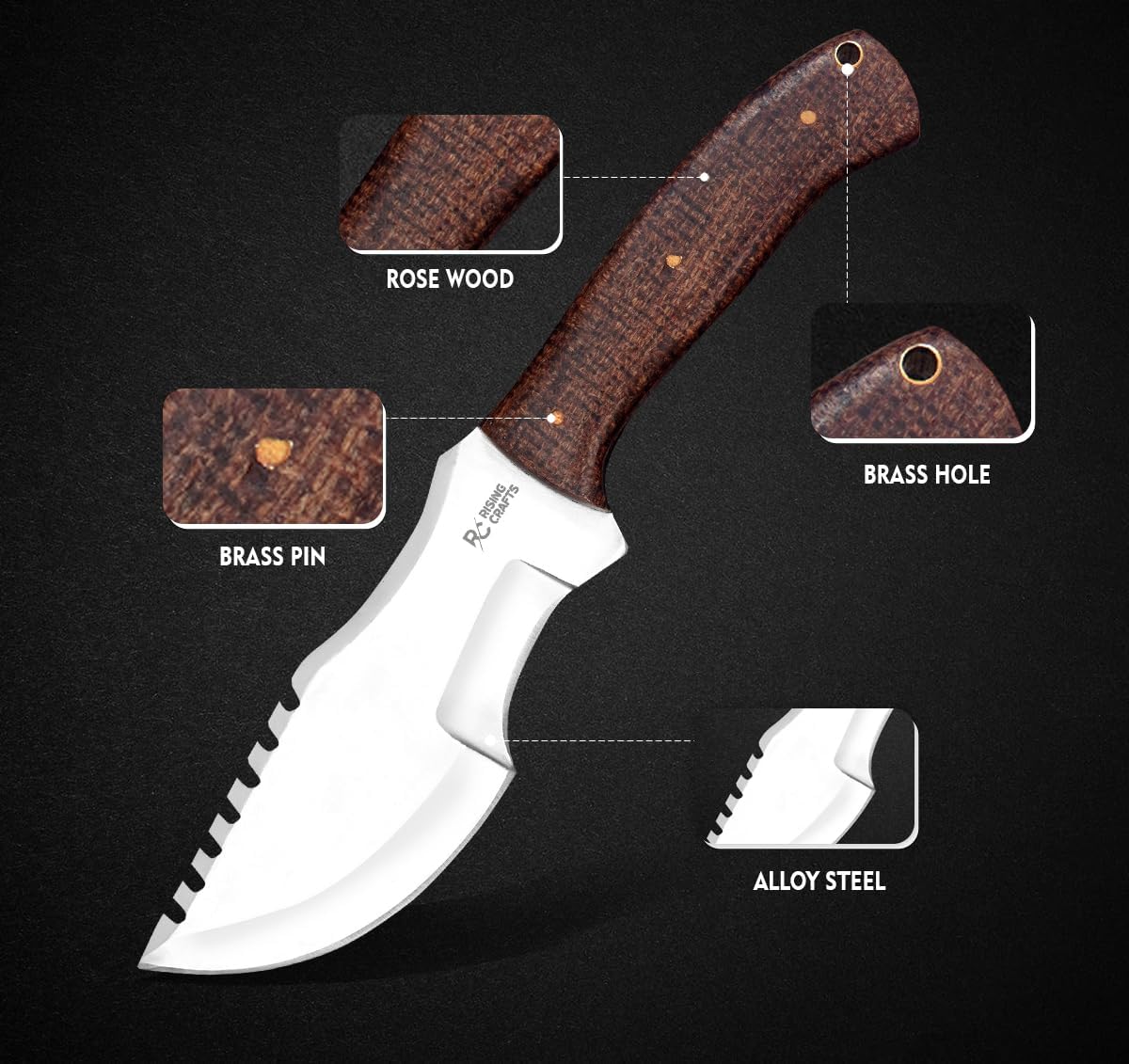 Cuchillo rastreador D2 hecho a mano con funda de transporte horizontal, hoja fija, supervivencia, táctica, espiga completa, caza, bushcraft,