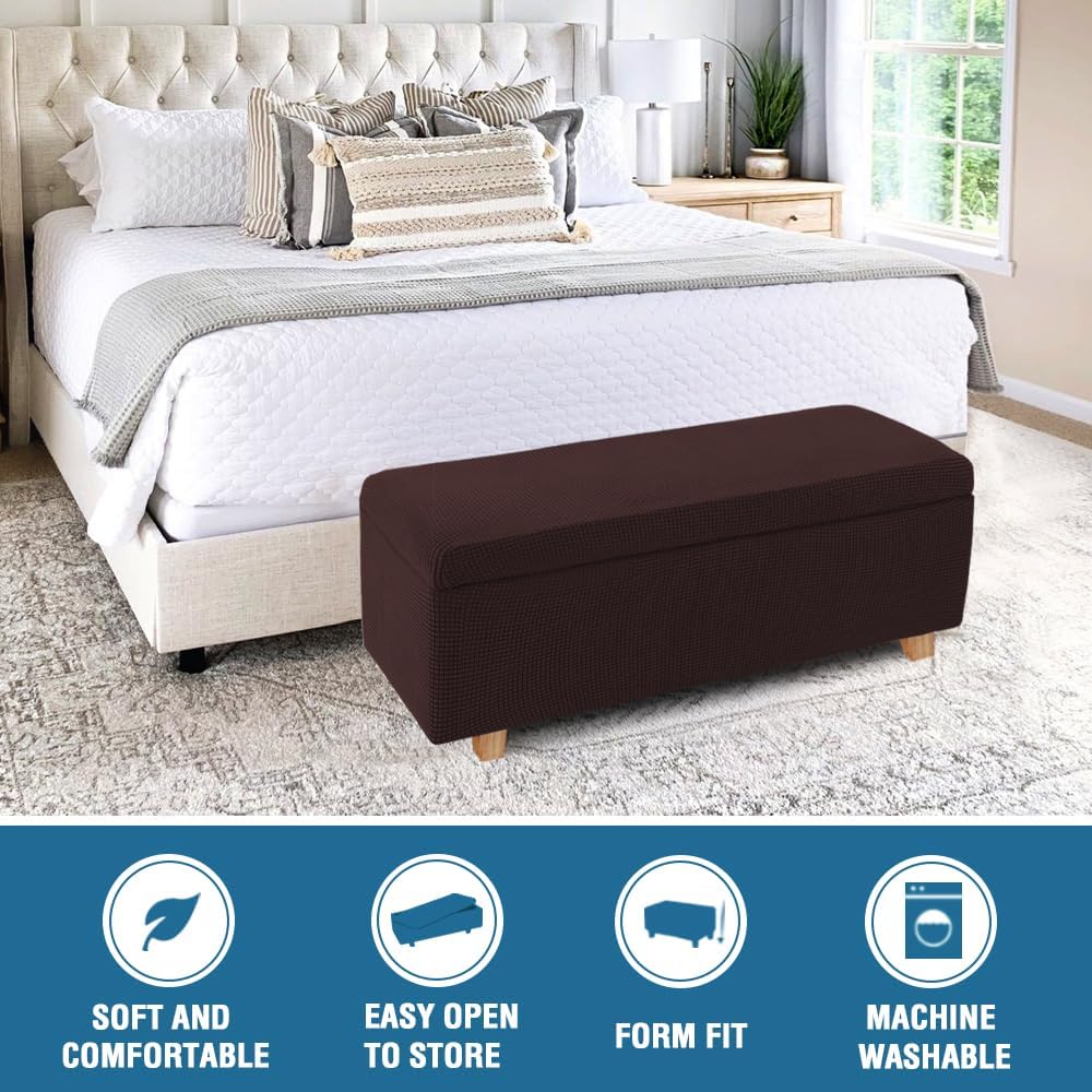 H.VERSAILTEX Funda elástica para otomana, estilo de 2 piezas, plegable, protector de muebles, fundas otomanas rectangulares con parte inferior