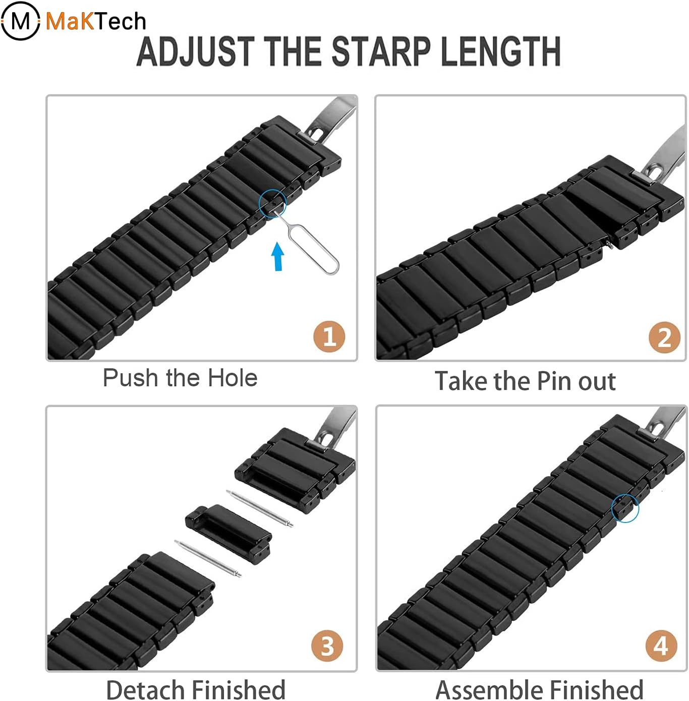 Banda de pulsera de eslabones de cerámica de 0.787 in para Samsung Galaxy Watch 7 FE 6 5 4,4042434445461.850 in, Huawei GT 3 1.654 in (negro)