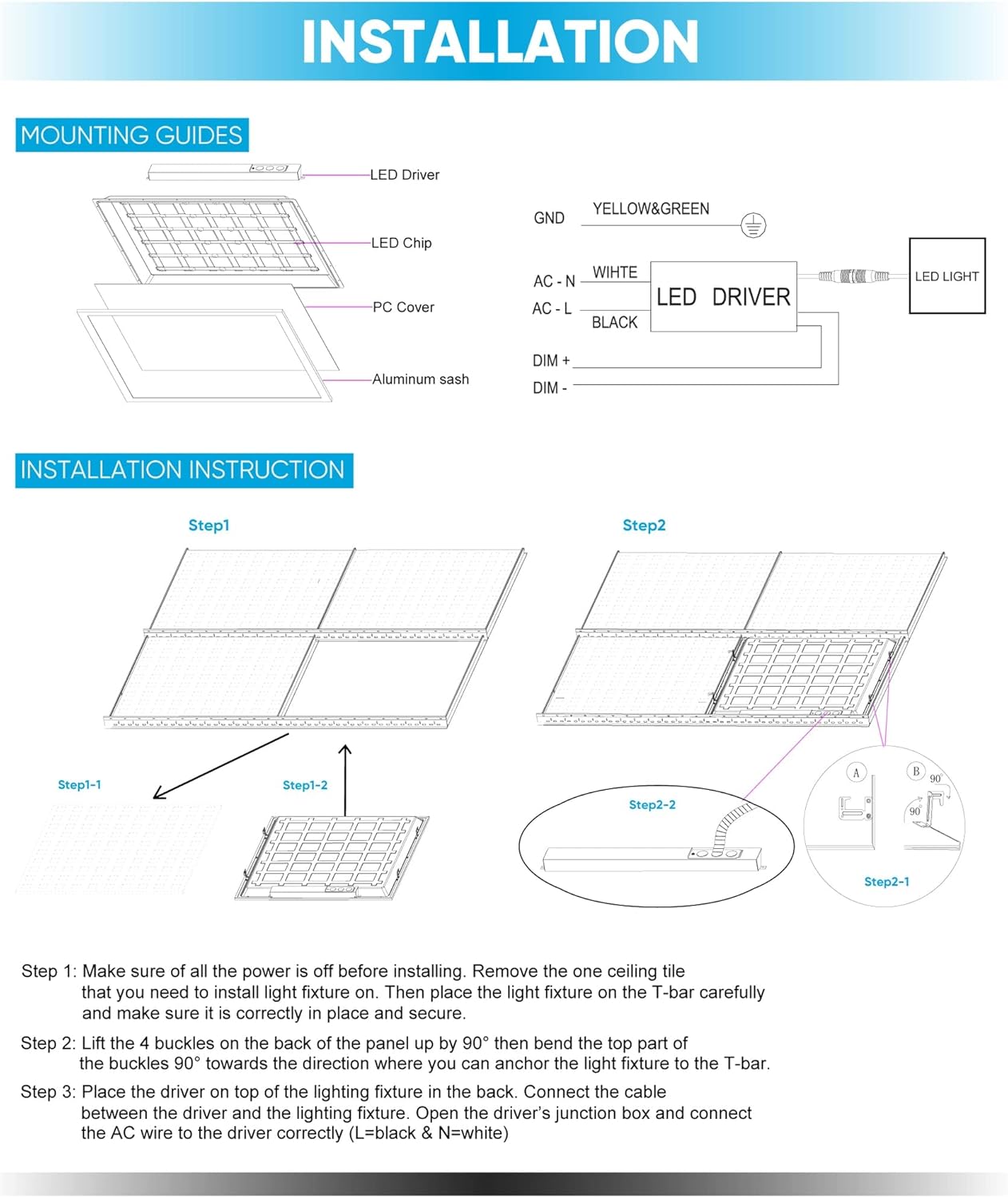 LEDMyplace – Panel de luz LED 2 x 4 con 2 unidades, 72 W, 4000 K, lámpara LED de techo caído con 9000 lm, retroiluminación plana, regulable,