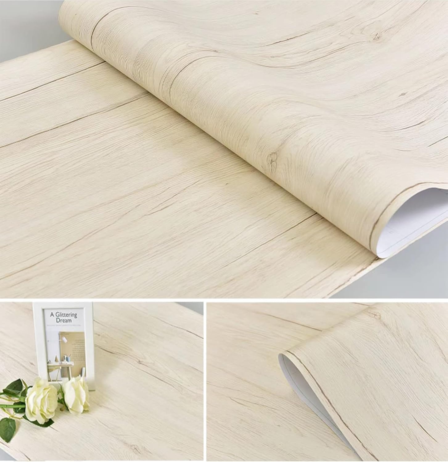 AISHEDYER Papel de contacto de madera de arce blanco de 15.7 x 197 pulgadas, papel tapiz autoadhesivo autoadhesivo de vinilo decorativo en madera