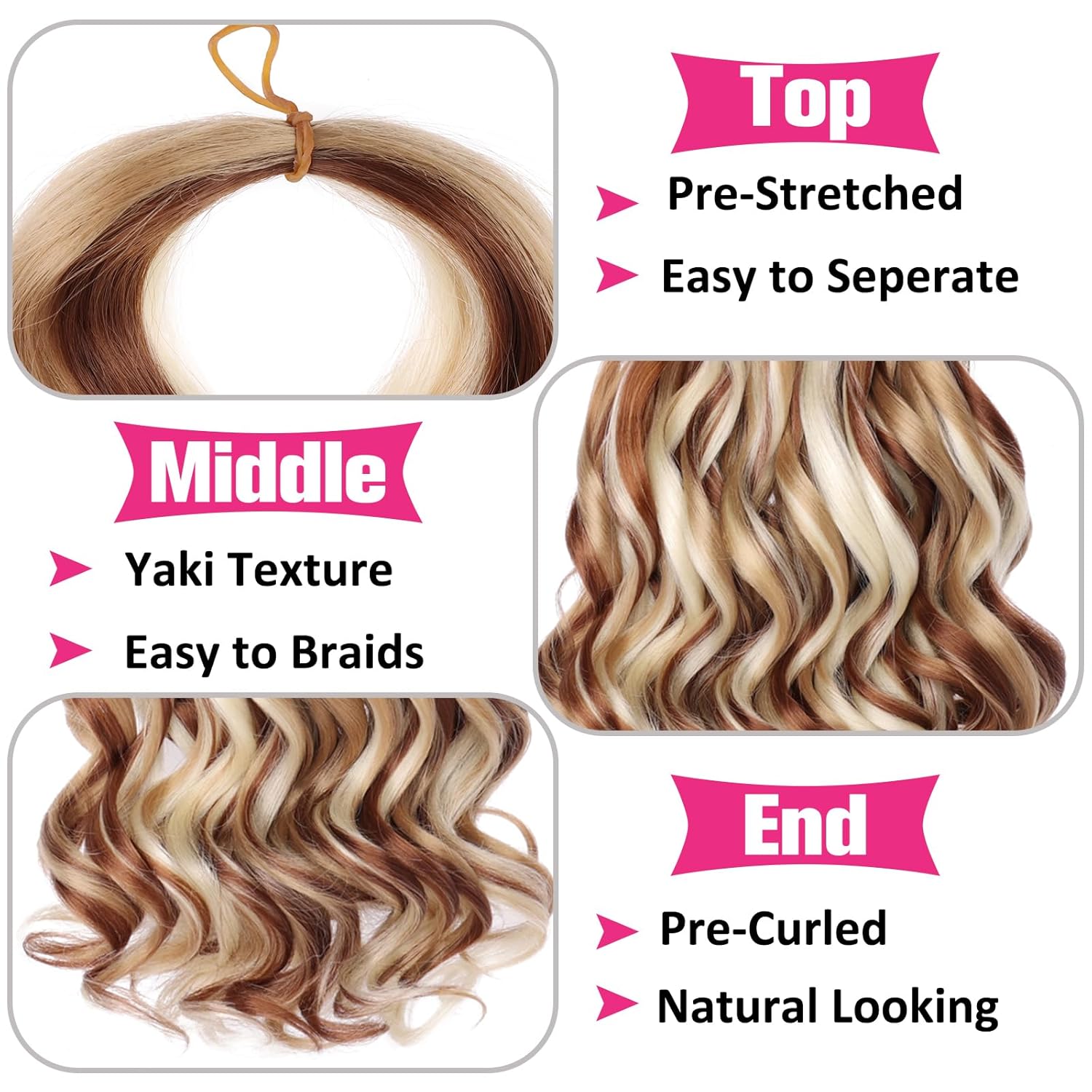 Unionbeauty – Cabello trenzado francés de 22 pulgadas, ondulado con volumen, cabello rizado preestirado, trenzas francesas, 8 paquetes de trenzas
