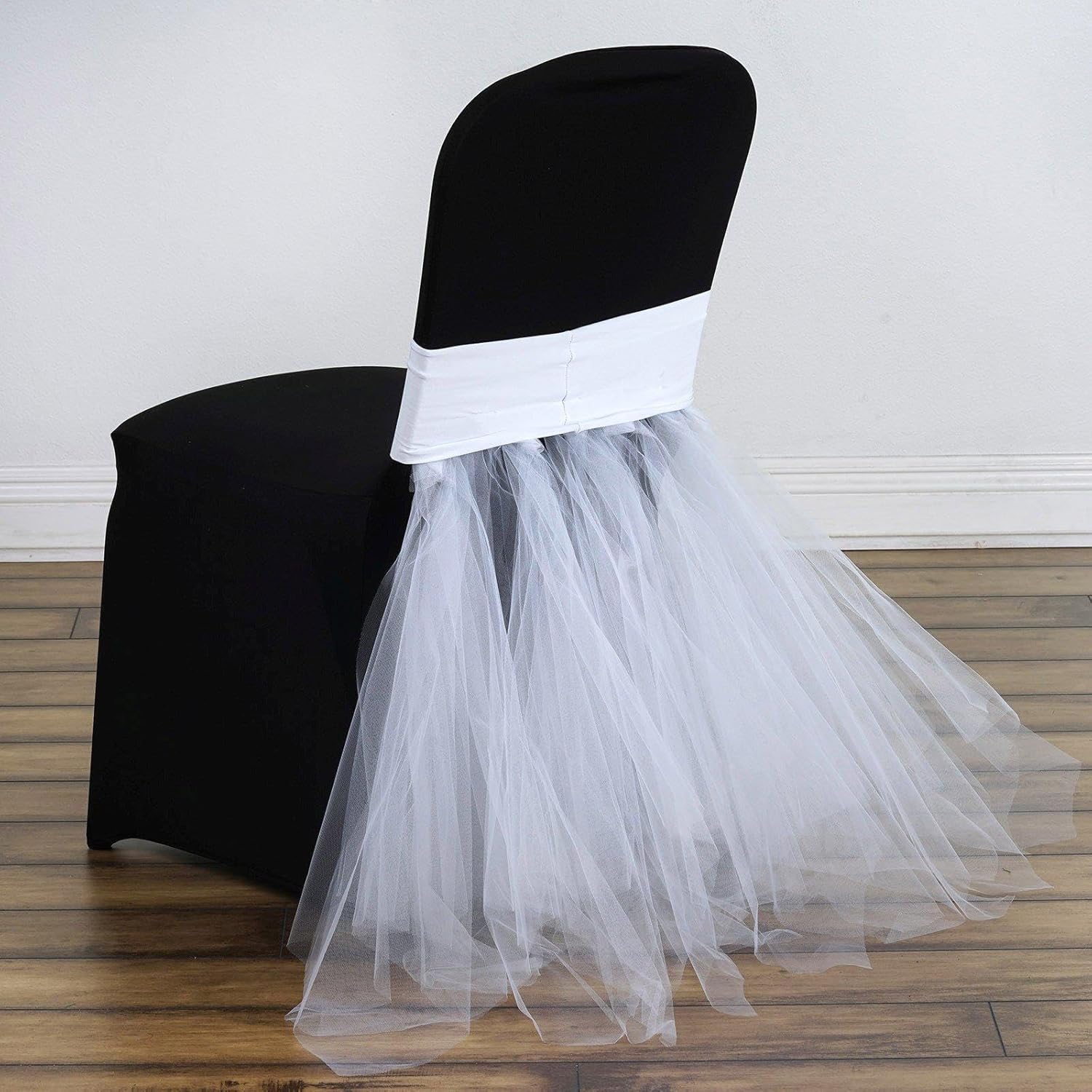 Efavormart – Falda tutú para silla de elastano blanco, 100 unidades, decoración de silla para eventos de boda