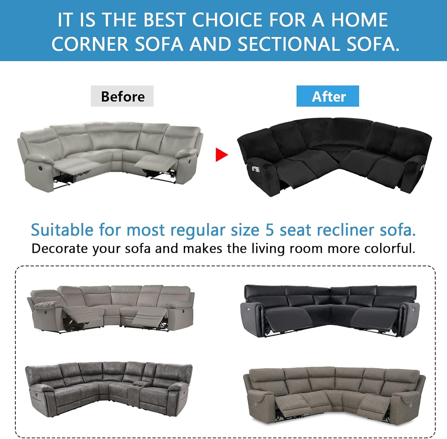 Funda para sofá esquinero, funda seccional elástica de terciopelo, protector de sofá esquinero reclinable, fundas para sofá esquinero, funda