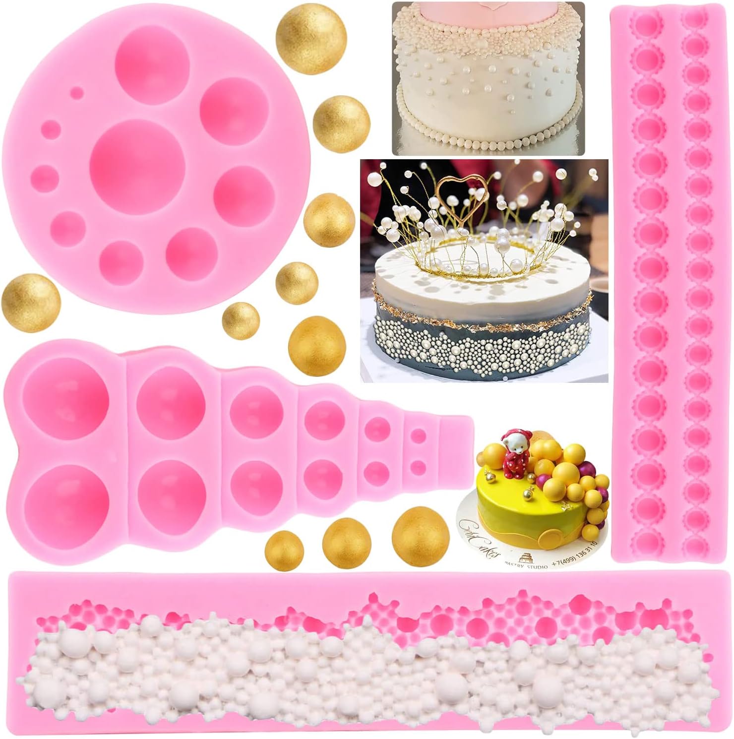 Mujiang Molde de perlas 3D para fondant, bolas de perlas semiesferas, moldes de silicona para chocolate, burbujas de perlas, moldes de caramelo para