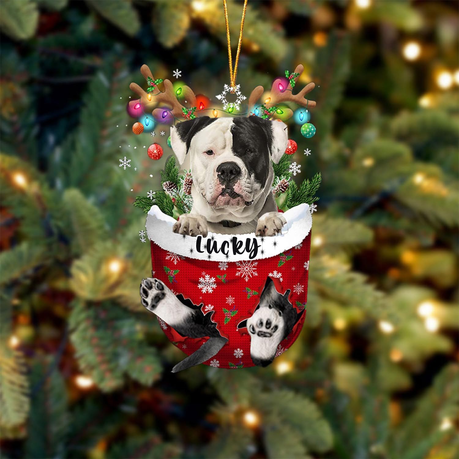 Adornos personalizados para perros de bulldog americano, personaliza el nombre de tu perro, Navidad para amantes de los perros, regalo conmemorativo
