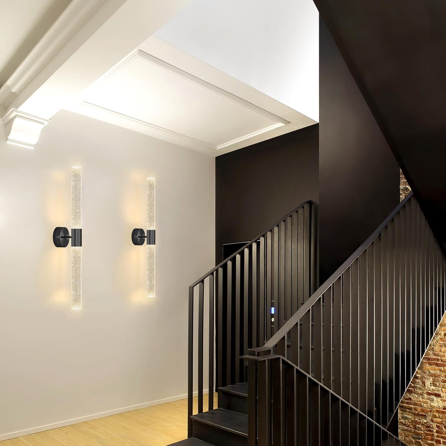 Juego de dos apliques de pared negros modernos LED para comedor, iluminación de pared de 30 W, 3000 K, luces de pared LED de cristal con cable para