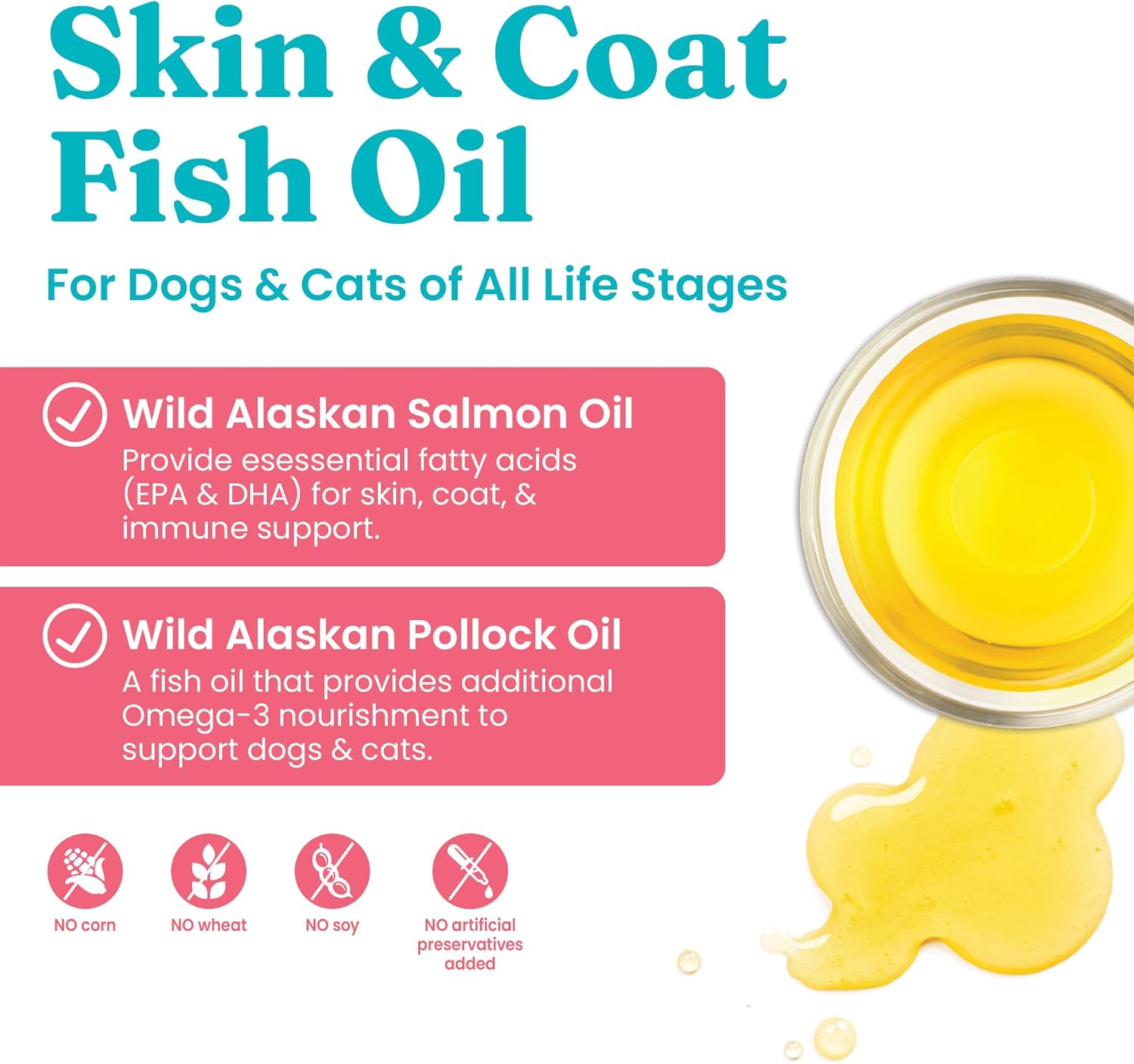 Solid Gold Aceite de pescado para perros y gatos  Aceite de salmón salvaje de Alaska para apoyo de la piel y el pelaje de perros  Mezcla de aceite