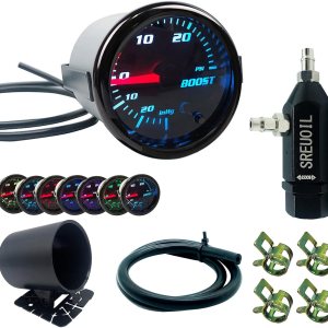 Medidor Turbo Boost de 2″ 2.047 in con ajuste de 7 colores con kit de controlador manual universal de 0-30PSI Medidor Turbo Boost de 2″ 2.047 in con ajuste de 7 colores con kit de controlador manual universal de 0-30PSI