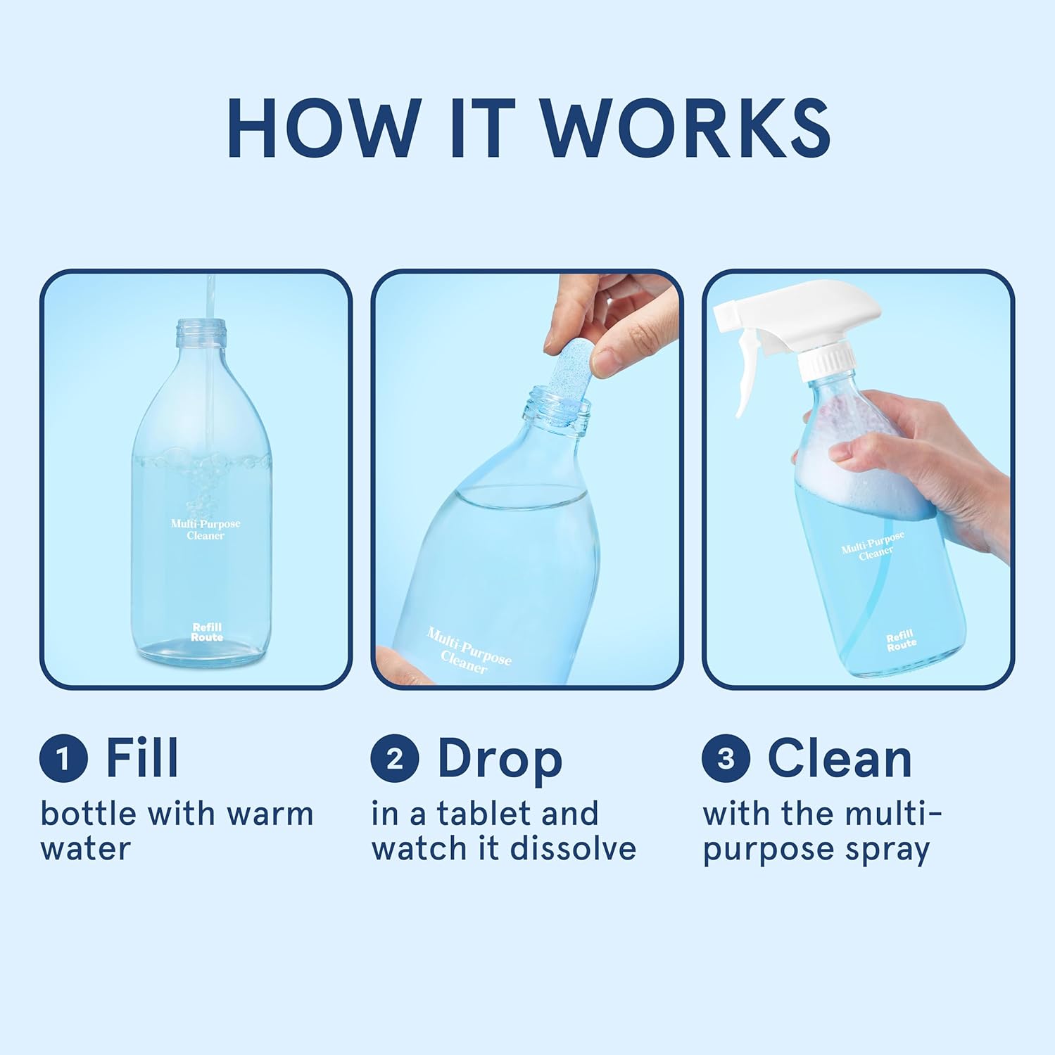 Recambios de limpiador multiusos, tableta limpiadora de múltiples superficies con botella de spray de limpieza, spray de limpieza multiusos que hace