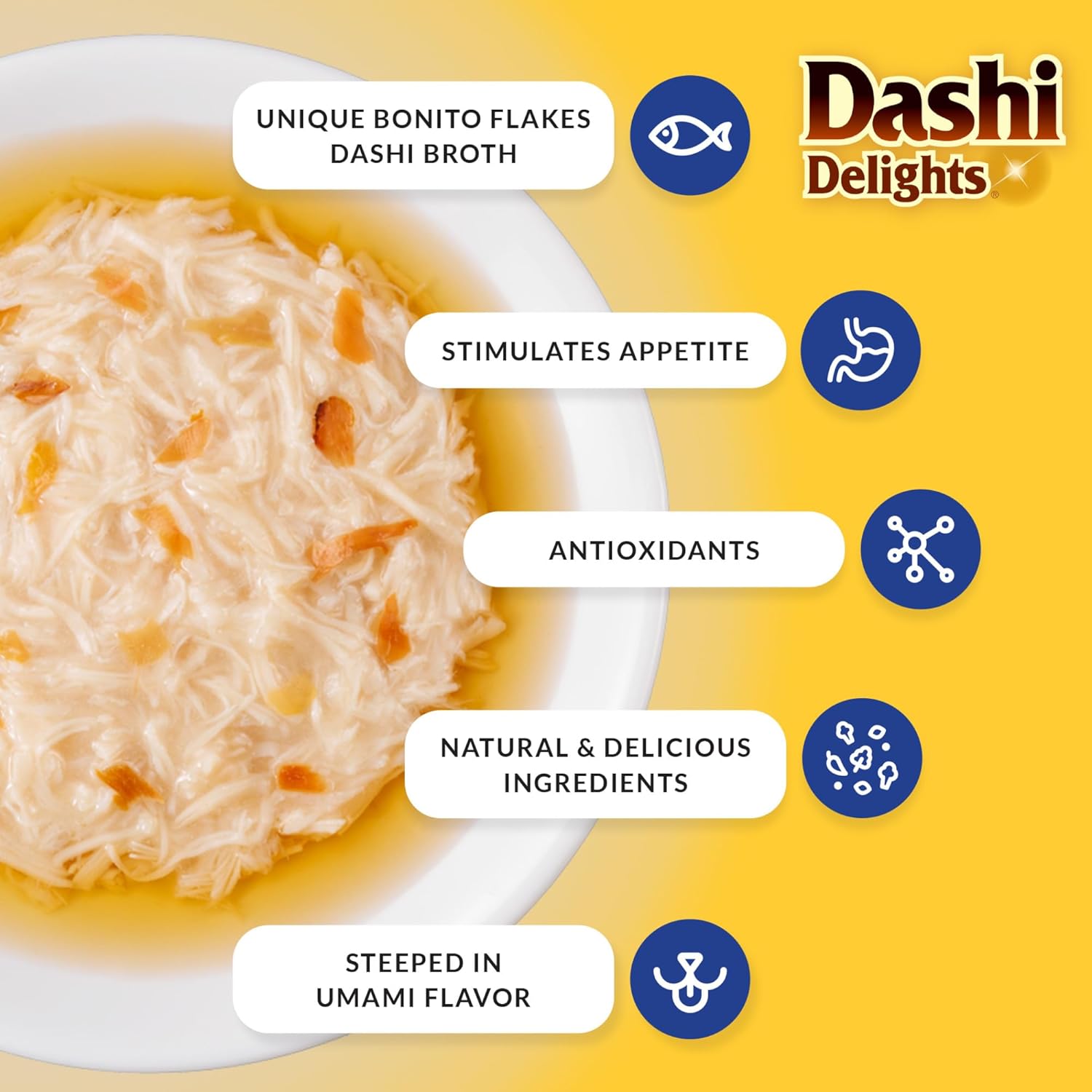 INABA Dashi Delights para gatos, pollo rallado con caldo de hojuelas Bonito, taza de 2.5 onzas, 12 tazas en total, variedad de pollo