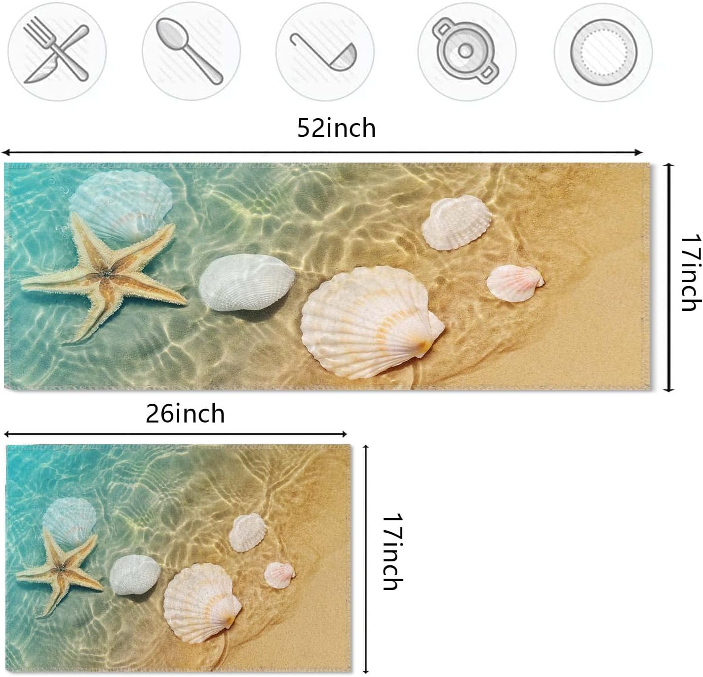 Juego de 2 alfombras y tapetes de cocina antideslizantes, lavables con estrellas de mar, playa de estrellas de mar, juego de 2 (52 x 17 pulgadas +