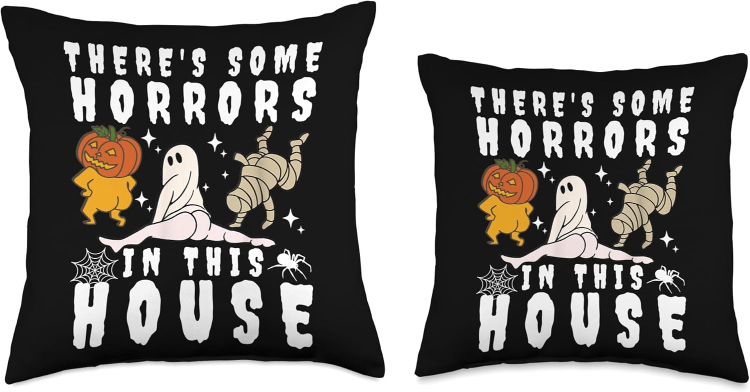 There’s Some Horrors In This House Ghost Halloween There Some Horrors in This House – Almohada de calabaza fantasma de Halloween, 18 x 18 pulgadas,