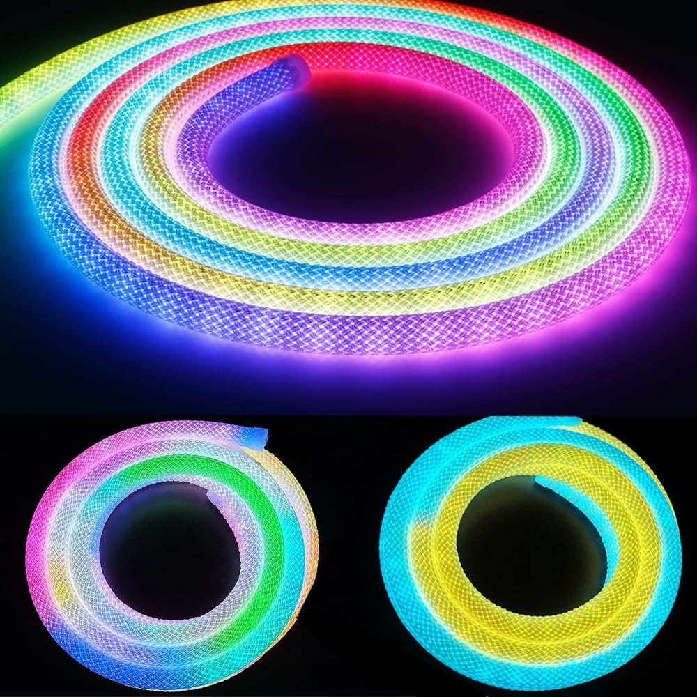 Xnbada 6.5FT WS2811 WS2812B 360 grados redondo patrón reticulado neón LED tira 50Ledsm Smart RGB+IC silicona flexible Dream Color cuerda cinta de