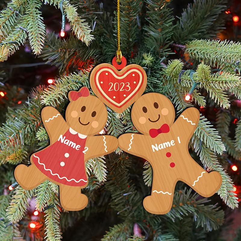 Adorno familiar personalizado, adorno de Navidad familiar de pan de jengibre, adorno familiar de galletas, adorno de árbol de Navidad con nombres de