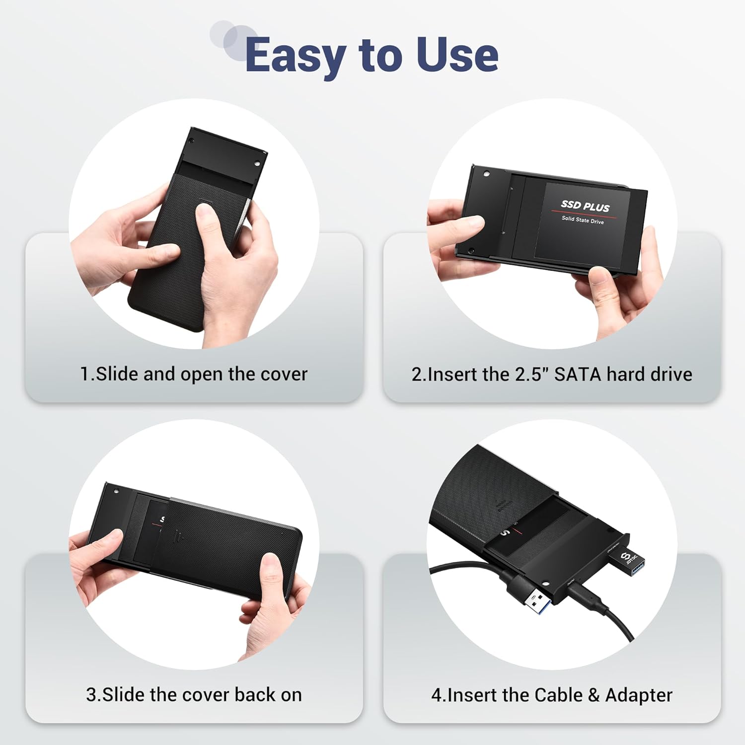 Caja de disco duro de copia de seguridad automática 2.5-SATA-Enclosure-USB C-Hard-Disk-Enclosure Auto-Backup-External-Hard-Drive-Enclosure-for