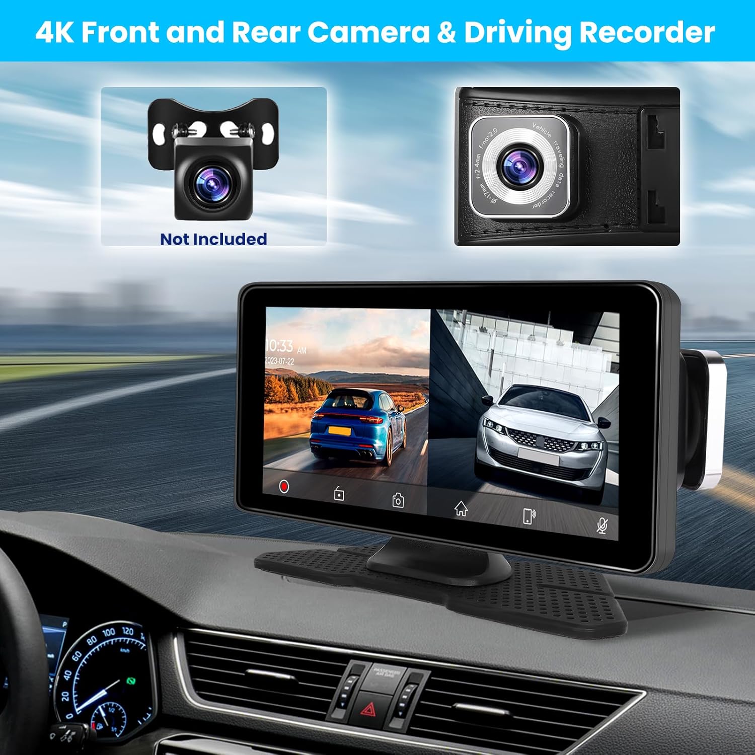 Hikity – Radio portátil inalámbrica para automóvil Carplay 4K, cámara de tablero Hikity de 6.86 pulgadas, pantalla táctil para jugar con Android
