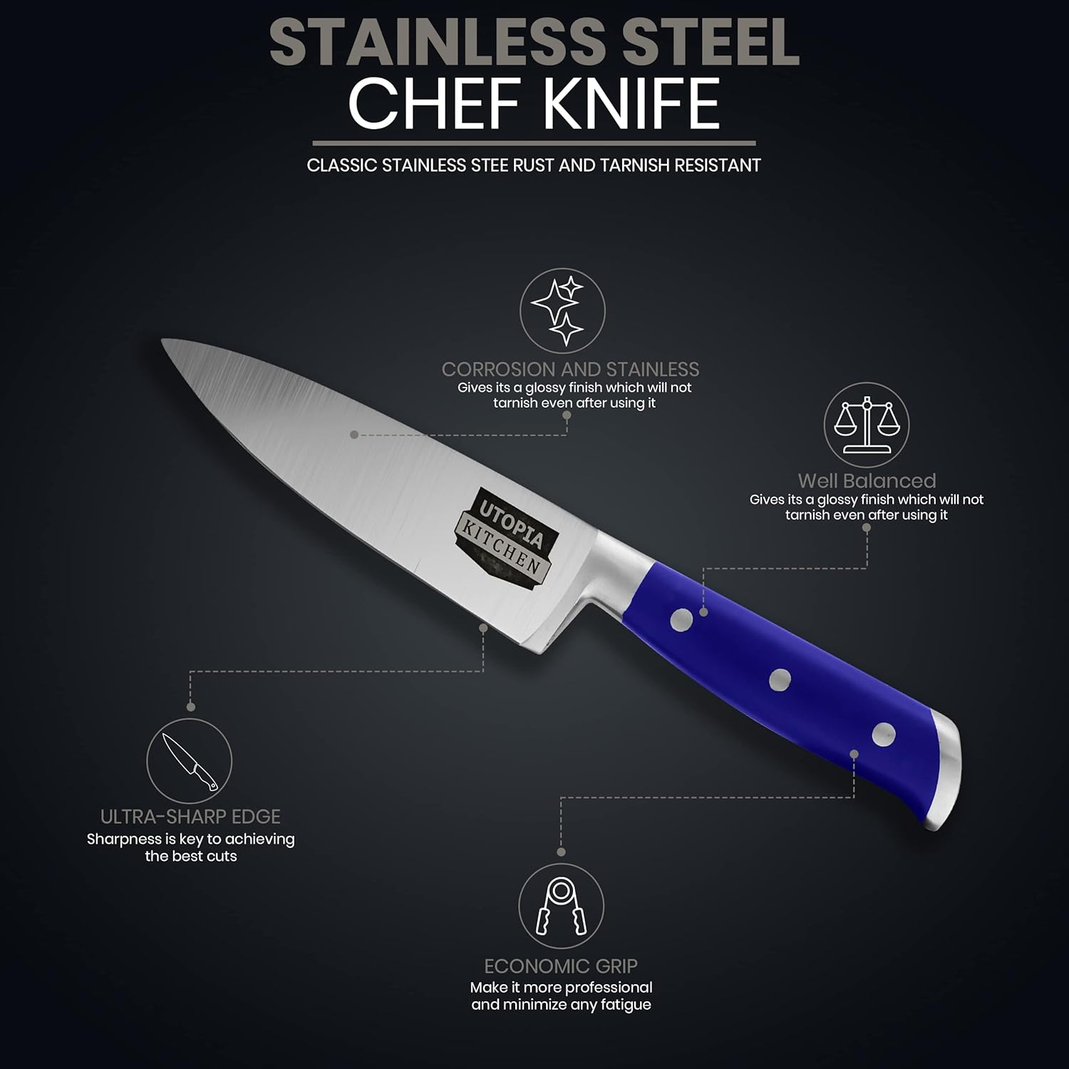 Utopia Kitchen Cuchillo de cocina de chef de 6 pulgadas, cuchillo de cocina de acero inoxidable al carbono con funda y mango ergonómico, cuchillo de