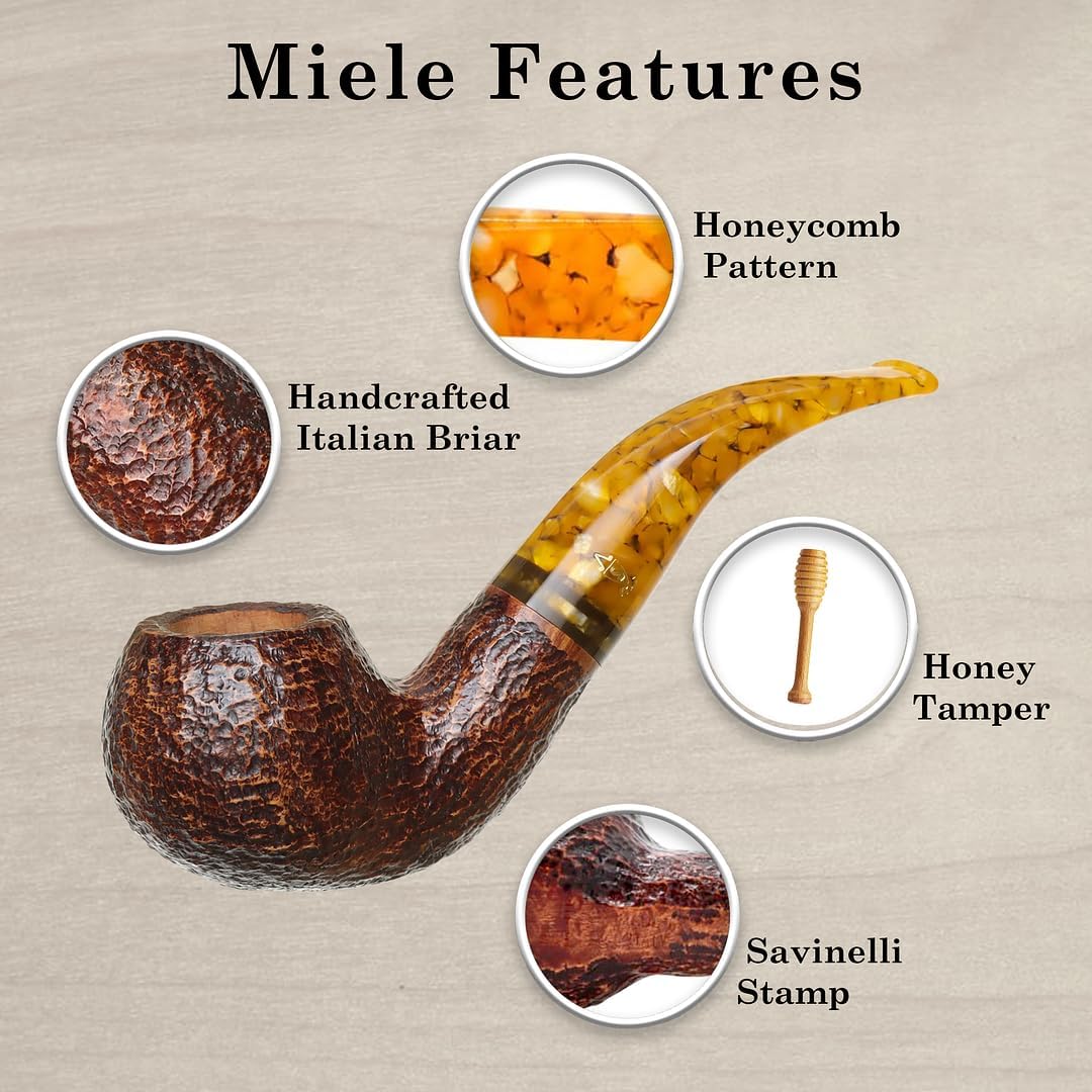 Miele Honey Pipe – Tubos de madera hechos a mano Savinelli Tobacco Pipe con acabado rústico (642)