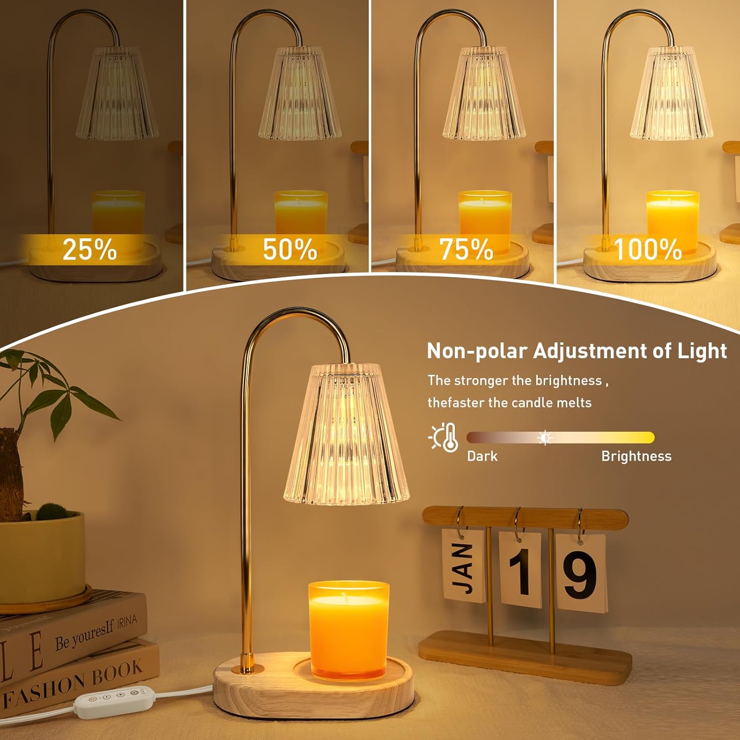 Lámpara calentadora de velas eléctrica con fragancia con 2 bombillas, temporizador y regulador de intensidad de 4 niveles, compatible con todas las