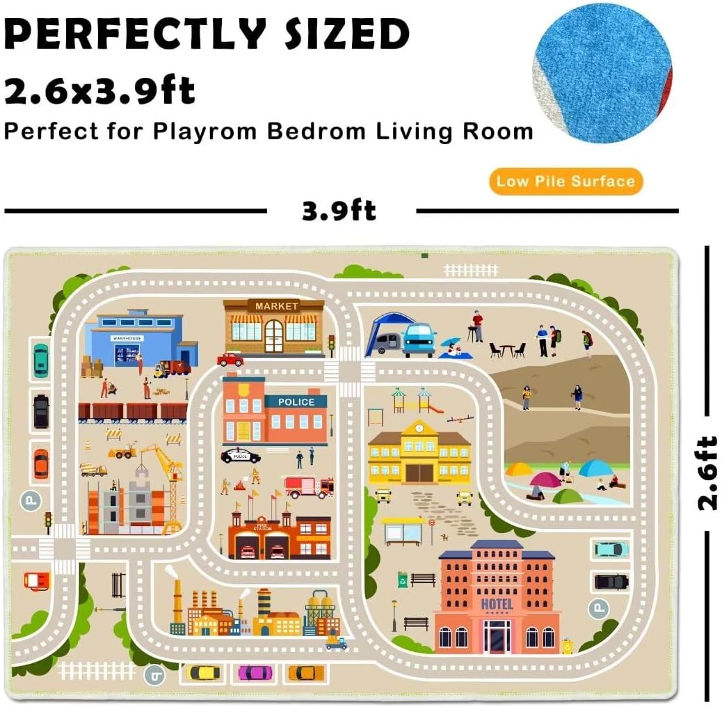 Alfombra de juego para niños, adecuada para aula, sala de juegos con parte trasera antideslizante, alfombra lavable para área de tráfico por