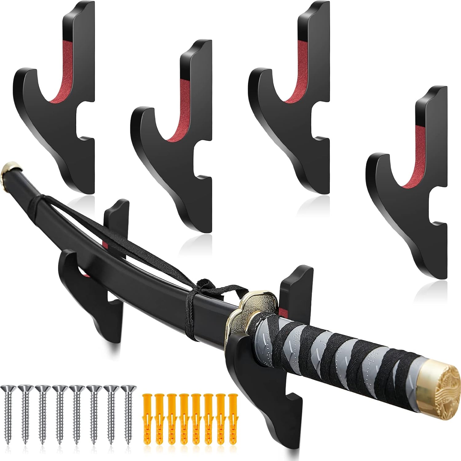 Yookeer Soporte de pared ajustable para espada, 4 piezas, soporte de madera para armas de artes marciales, soporte para armas samurái, montaje en