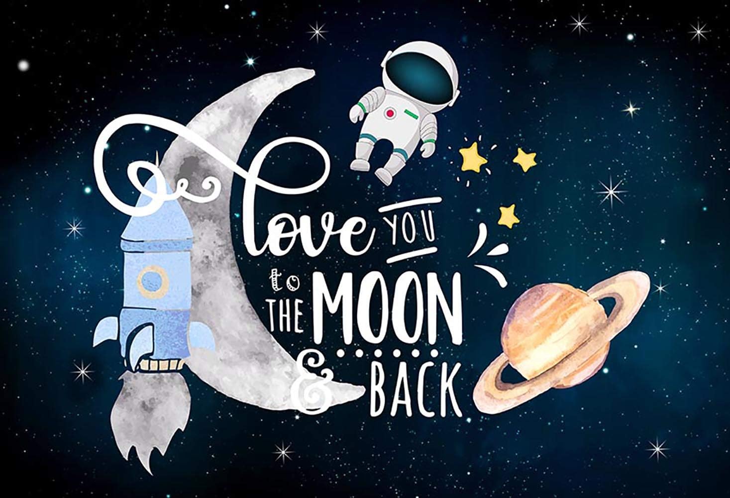 MEHOFOND Telón de fondo Love You to The Moon and Back, decoración de fiesta de baby shower, espacio exterior, cohete astronauta, pastel de