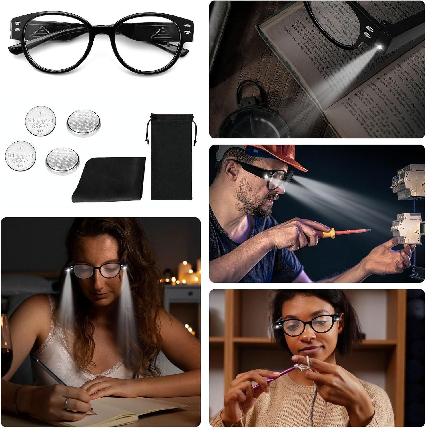 Gafas de lectura con luces LED brillantes, lupas con luces, anteojos de lectura con luz LED, bloqueo de luz azul, lupa iluminada, para lector