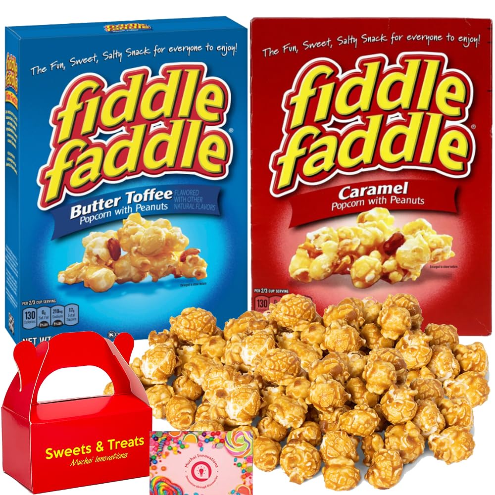 Fiddle Faddle – Bocadillo de palomitas de maíz  Sabores de caramelo y mantequilla con maní tostado, palomitas de maíz recubiertas dulces y