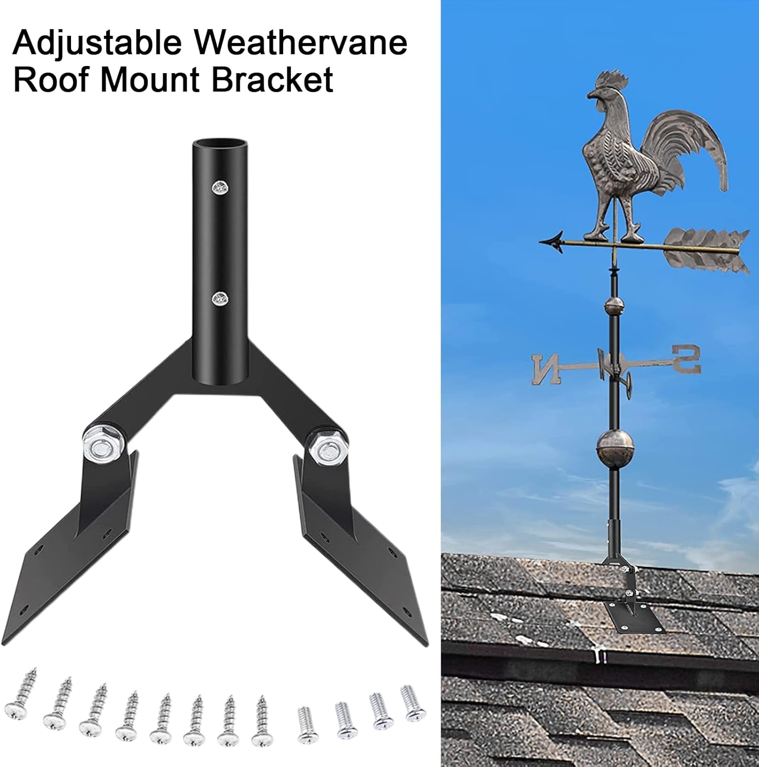 1 juego de veleta ajustable Ridge Vent montaje de techo, montaje de paletas de acero para cúpula con soportes de montaje extensión negro