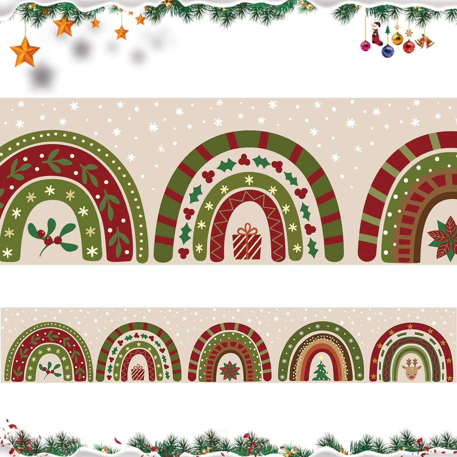 72 unidades de 70 pies de Navidad arcoíris para tablón de anuncios, bordes de aula para tablón de anuncios, borde de arco iris para Navidad, aula,