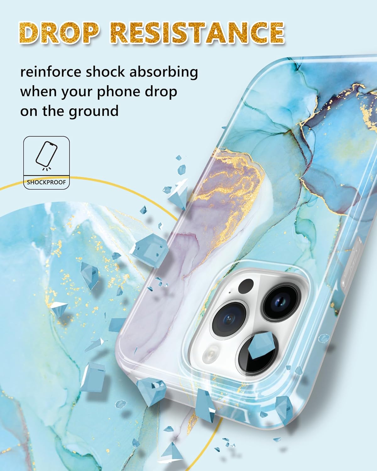 JIAXIUFEN Funda compatible con iPhone 15 Pro Max, diseño de mármol con purpurina dorada, a prueba de golpes, funda protectora de silicona TPU suave