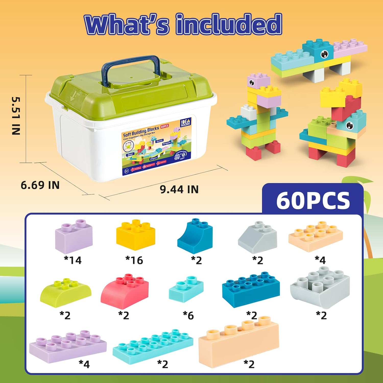 KidEwan – Bloques de construcción para niños pequeños, juguetes de bloques de animales, juguetes STEM para bebés, juegos de bloques apilables con