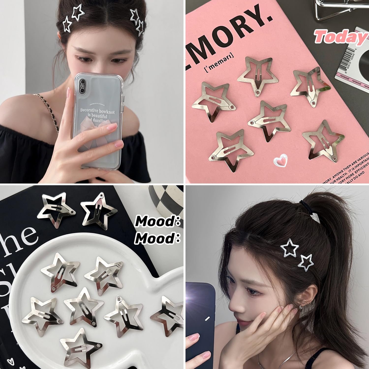 35 pinzas para el cabello con forma de estrella, de metal, antideslizantes, accesorios para el cabello de los años 2000, Y2K, lindos horquillas para