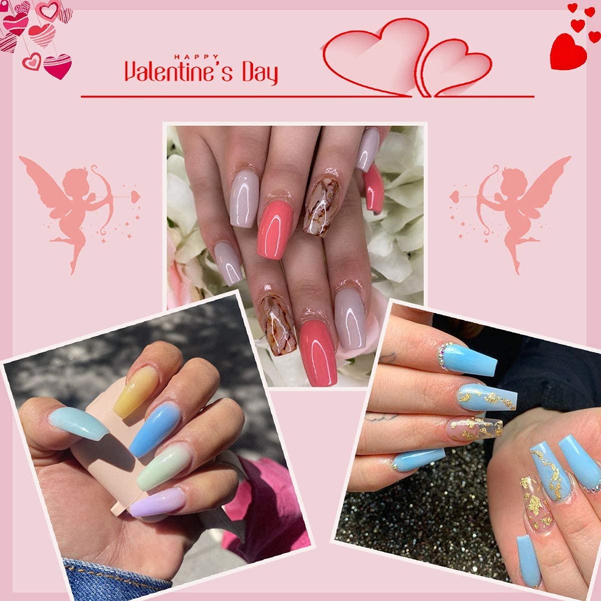 Makartt Kit de extensión de gel Qik para uñas, no se desliza, kit de gel de uñas azul rosa para otoño e invierno, con capa base, capa superior, gel