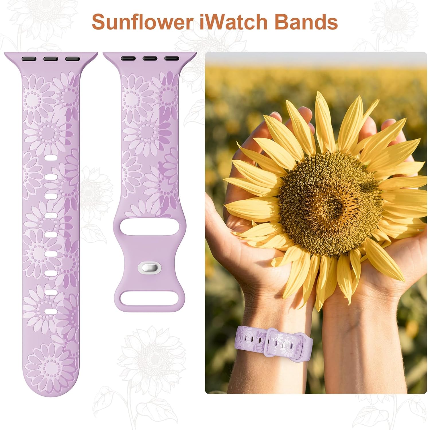 Paquete de 4 correas grabadas de girasol compatibles con Apple Watch Band de 1.575 pulgadas, 1.614 pulgadas, 1.496 pulgadas, 1.654 pulgadas, 1.732